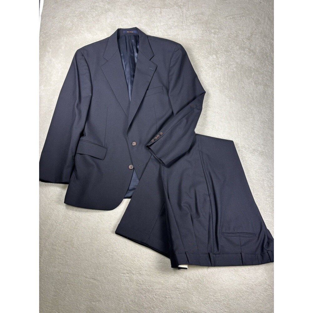 Vintage CHAPS Ralph Lauren Navy Blue 100% Wool Suit 41R 34x29.5 Made in Canada